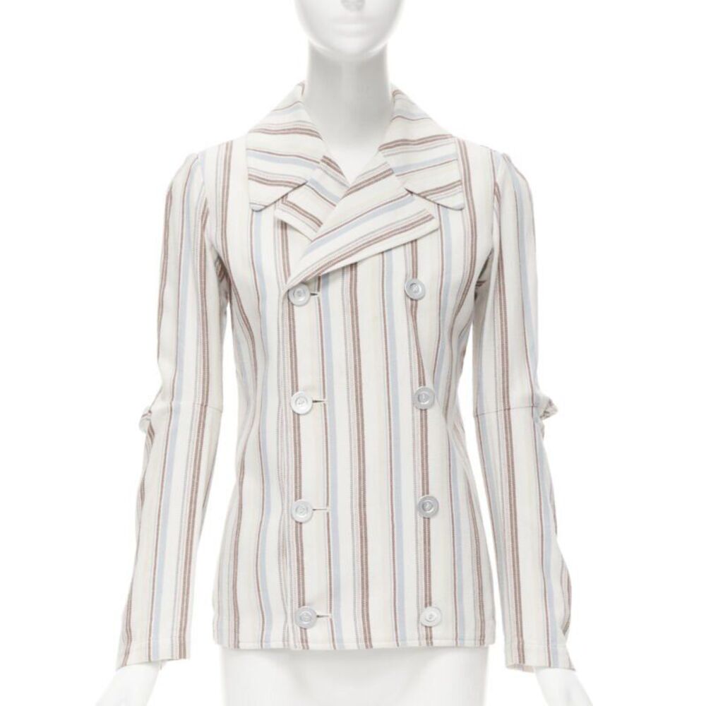 Junya Watanabe stripe cotton cut out sleeve jacket